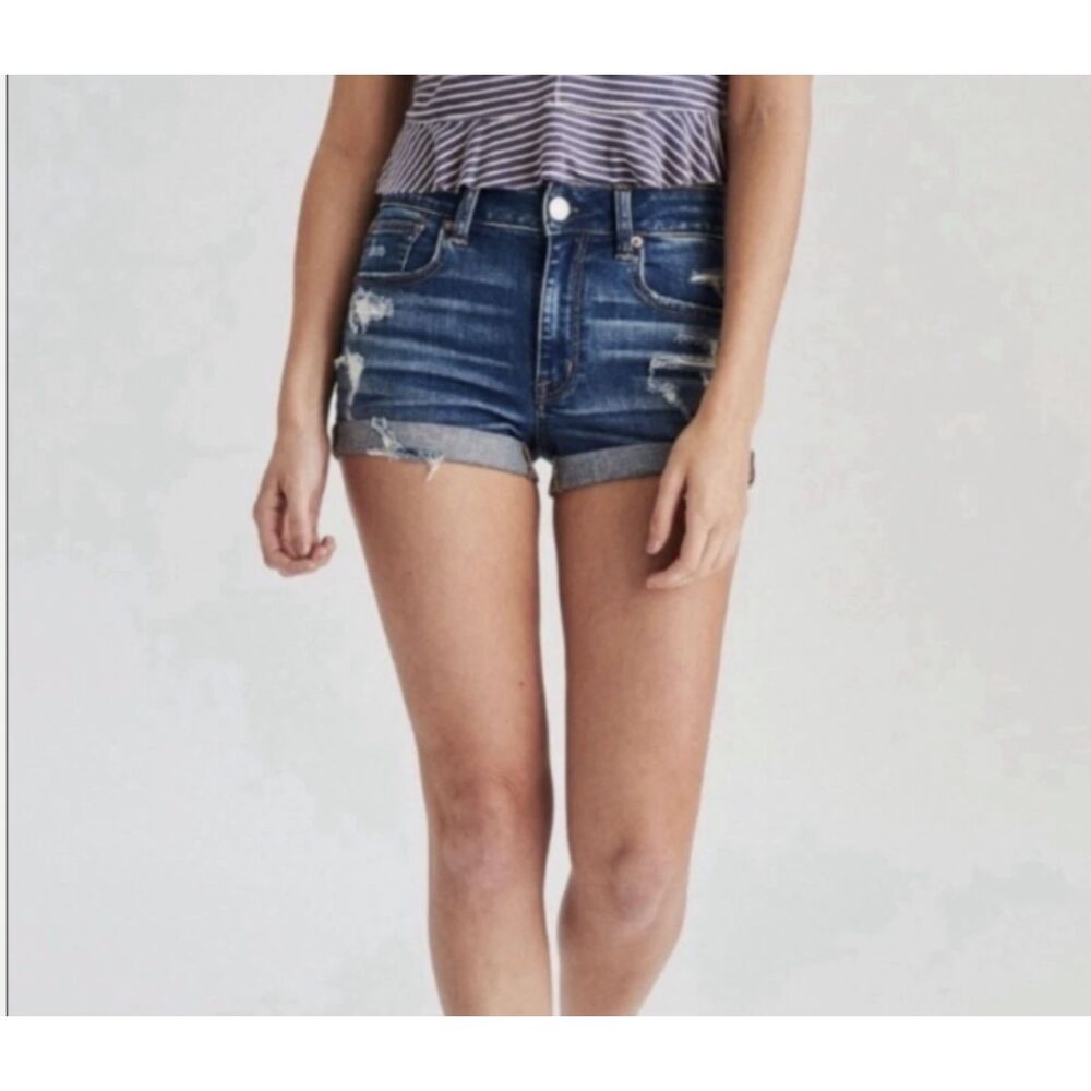 American Eagle Super Stretch Hi-Rise Shorts-Size 8-Distressed-Cuffed-Raw Hem